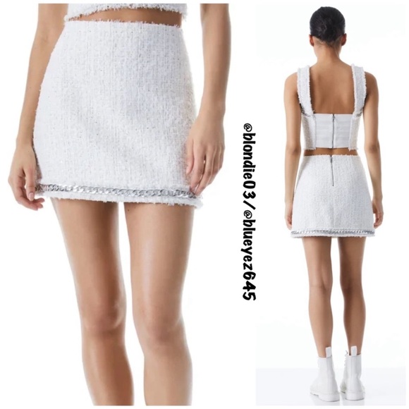 Alice + Olivia Elana White Mini Skirt with Chain Trim 6 NWT - Picture 2 of 5